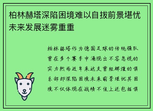 柏林赫塔深陷困境难以自拔前景堪忧未来发展迷雾重重