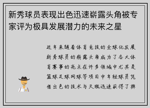 新秀球员表现出色迅速崭露头角被专家评为极具发展潜力的未来之星